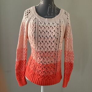 American Eagle Ombre Knit Sweater - Pink and coral open knit cable design.
